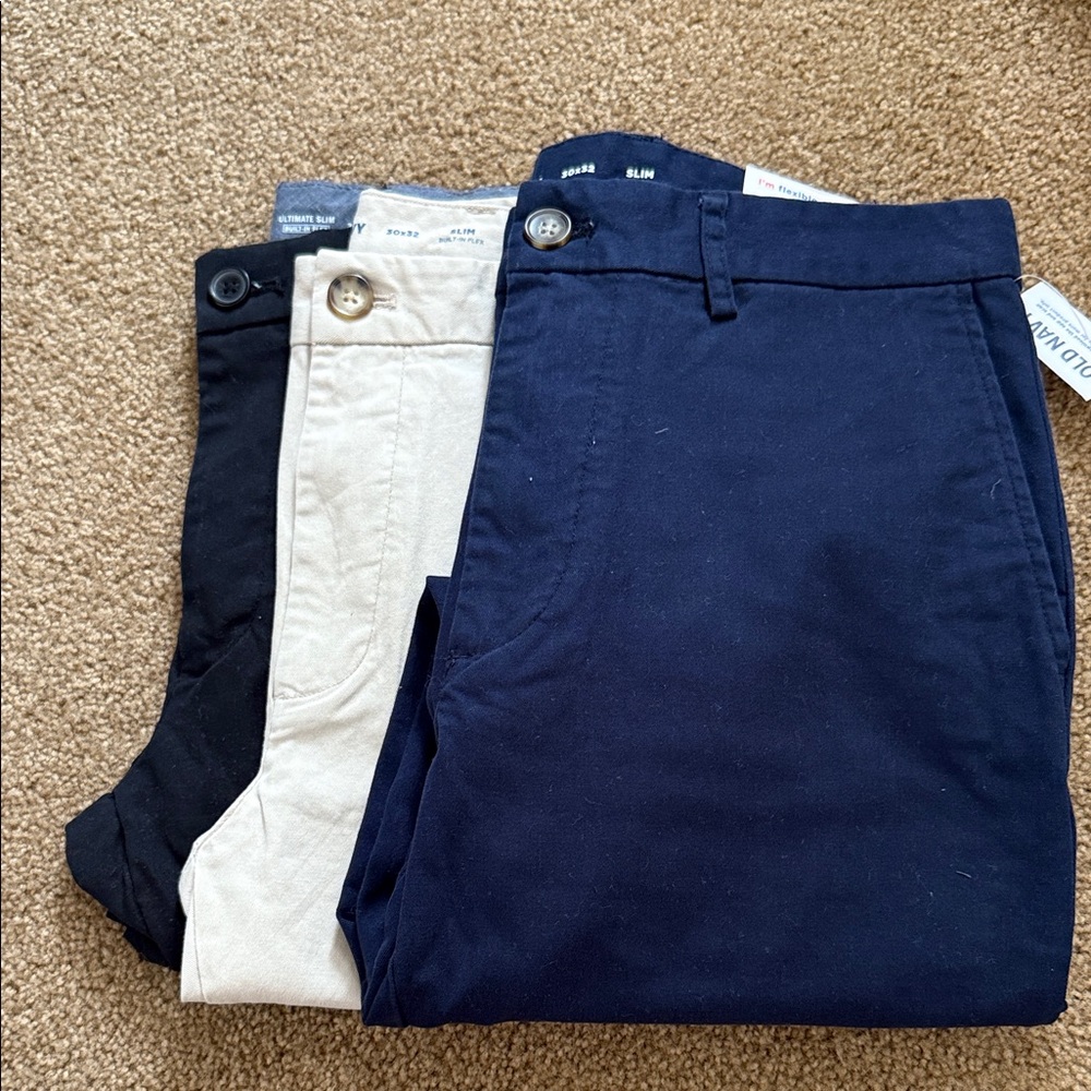 Lot of 3 Old Navy Slim Fit Pants - Navy, black and light tan